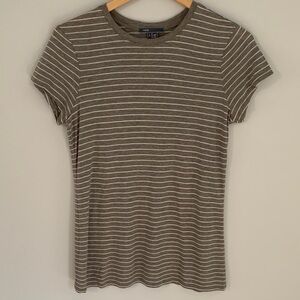Vince Essential Pima Cotton Striped Crew Neck Tee Shirt Size Large Tan White